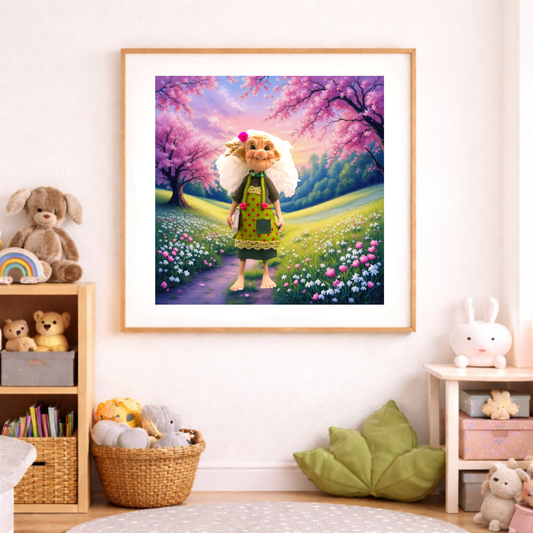 Poster der Gnomin Frida im Frühling - verzauberte - sternenwesen.de | Magische Welten entdecken