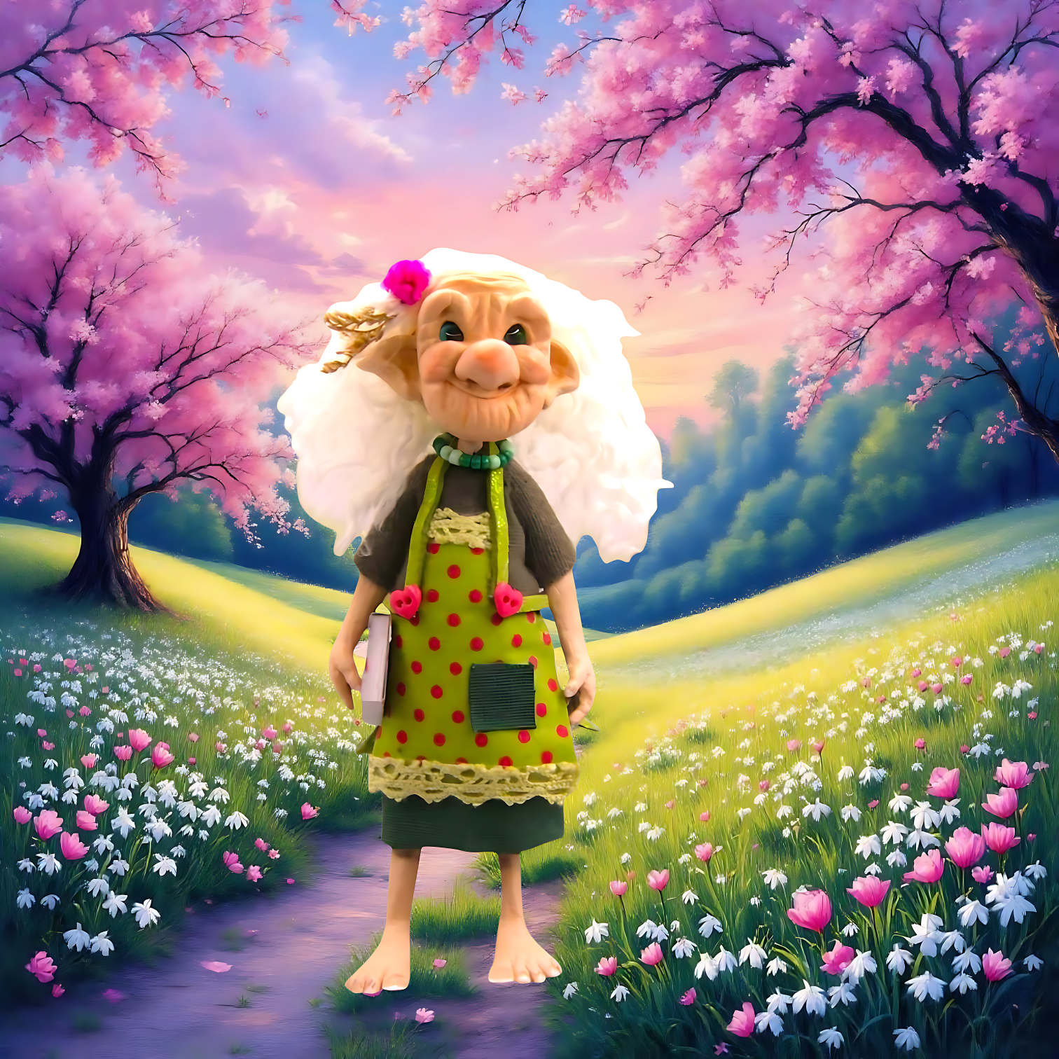 Poster der Gnomin Frida im Frühling - verzauberte - sternenwesen.de | Magische Welten entdecken